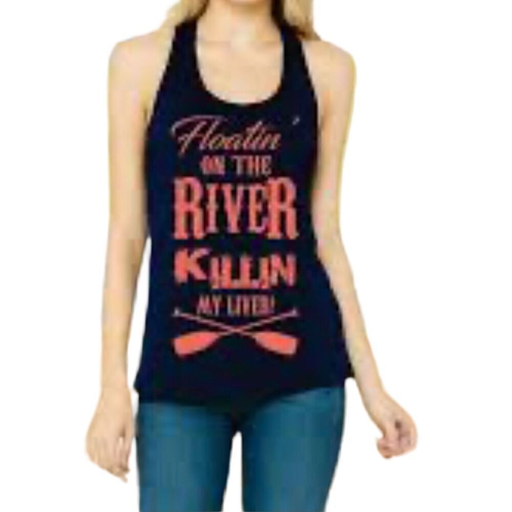 River Rat Graphic army green racer back tank Floating On The River size M/L